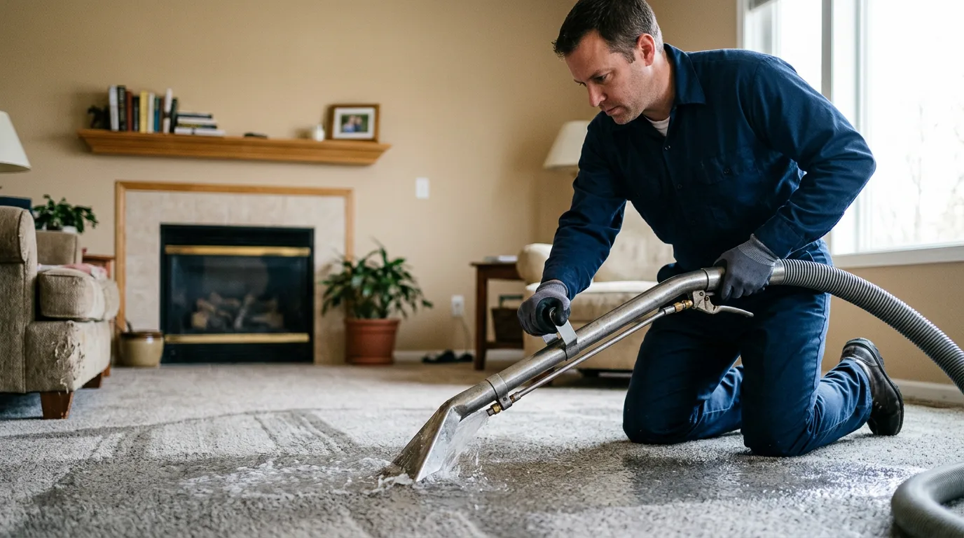 Water damage restoration technician working near Jacksonville, NC